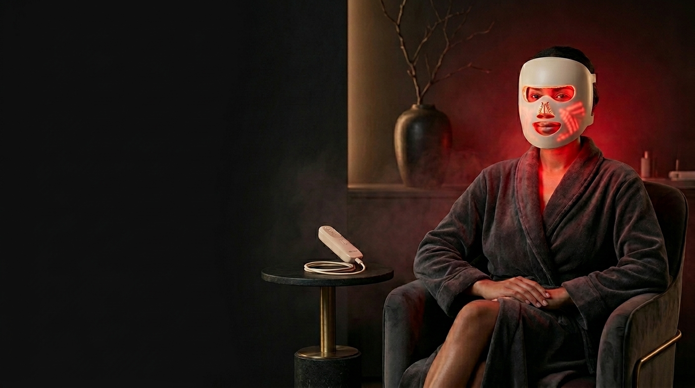 Woman relaxing with M300 LED Face Mask